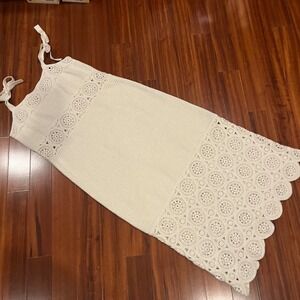 LOFT Beach Crochet Dress Maxi Tie Straps Cream‎ Light Beige Boho Long Size Small